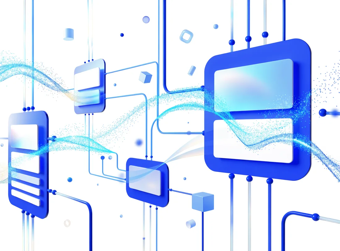 Abstract illustration of data flowing through automated pipelines