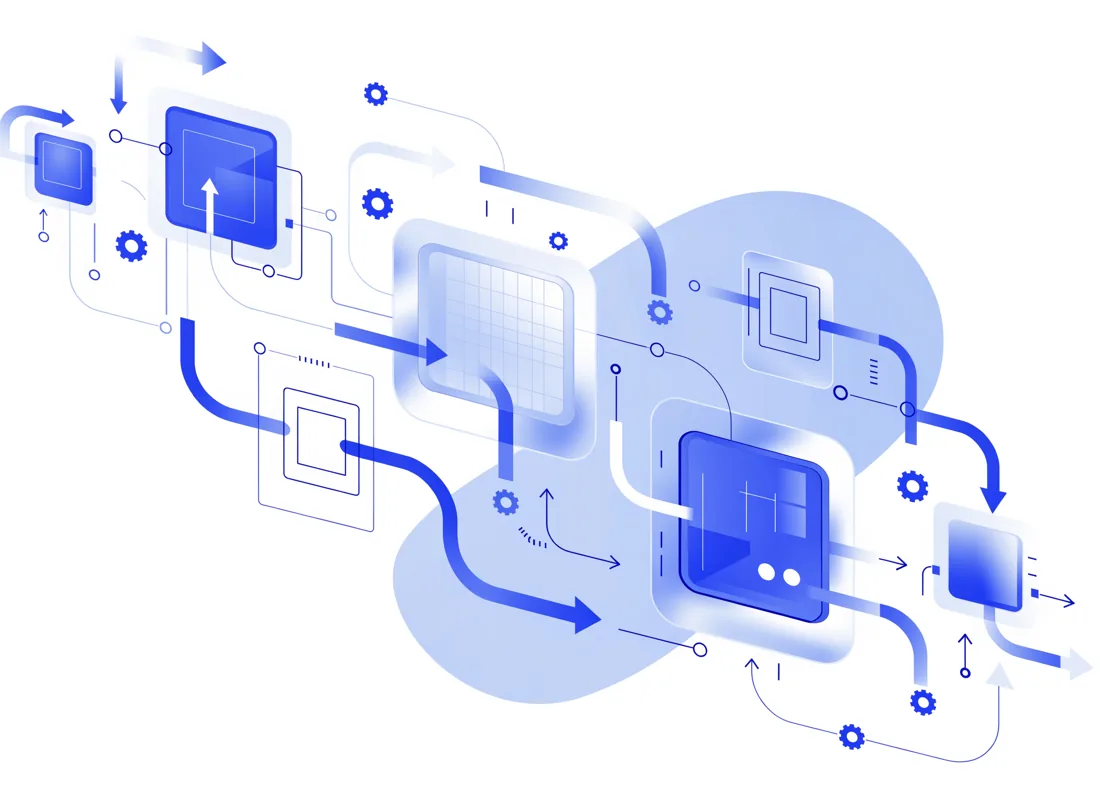 Abstract illustration of a connected automation workflow